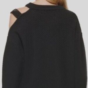 DKNY Black Sweater Open Shoulder with Sequins Strap